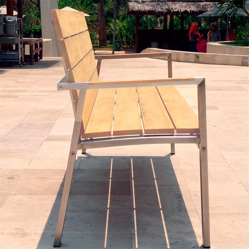 Zilart garden bench with back + armrest 190 - Teak GRADE A NATURAL brushed + stainless steel frame