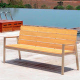 Banc de jardin Zilart avec dossier + accoudoir 190 - teck GRADE A NATUR brossé + structure inox