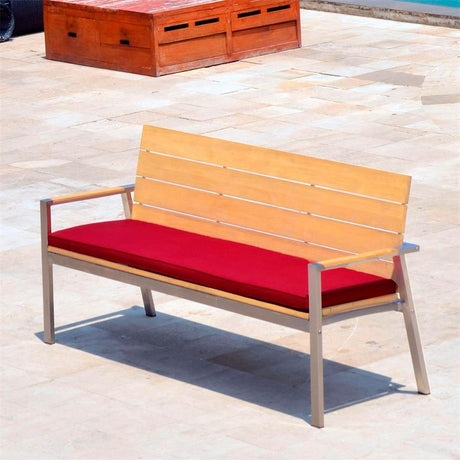 Banc de jardin Zilart avec dossier + accoudoir 190 - teck GRADE A NATUR brossé + structure inox