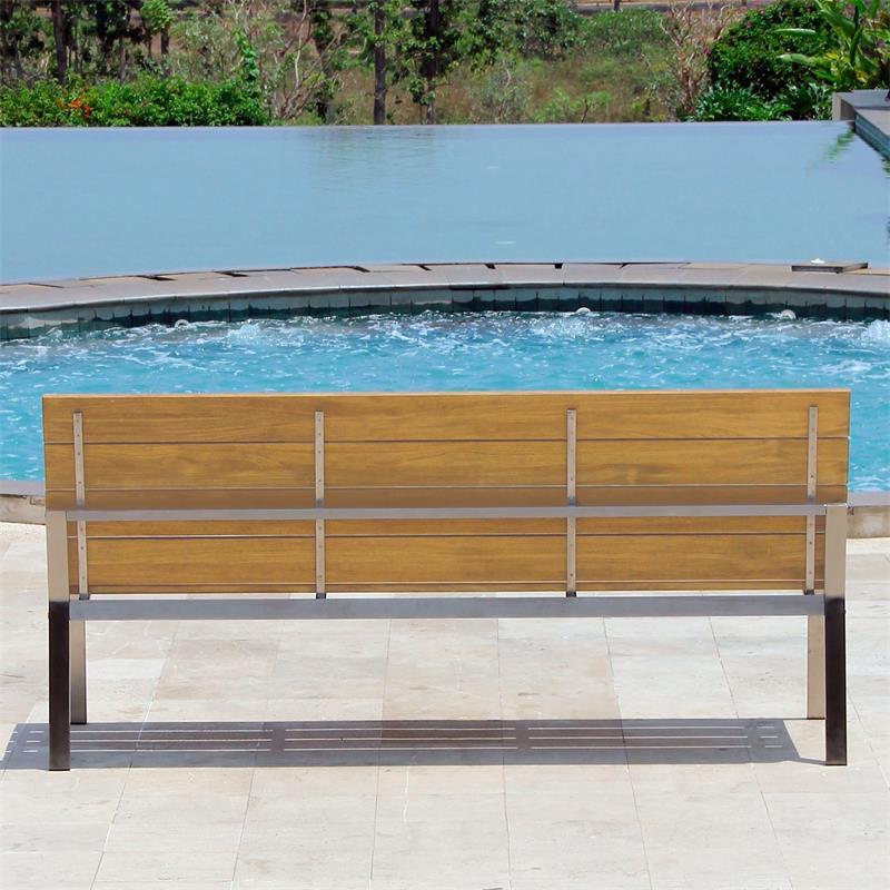 Banc de jardin Zilart avec dossier sans AL 182 - teck GRADE A avec structure en acier inoxydable 182x63,5x91,4 cm