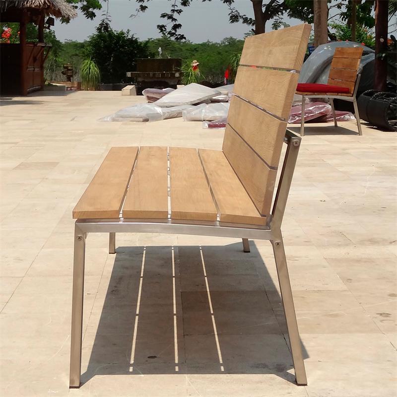 Banc de jardin Zilart avec dossier sans AL 182 - teck GRADE A avec structure en acier inoxydable 182x63,5x91,4 cm