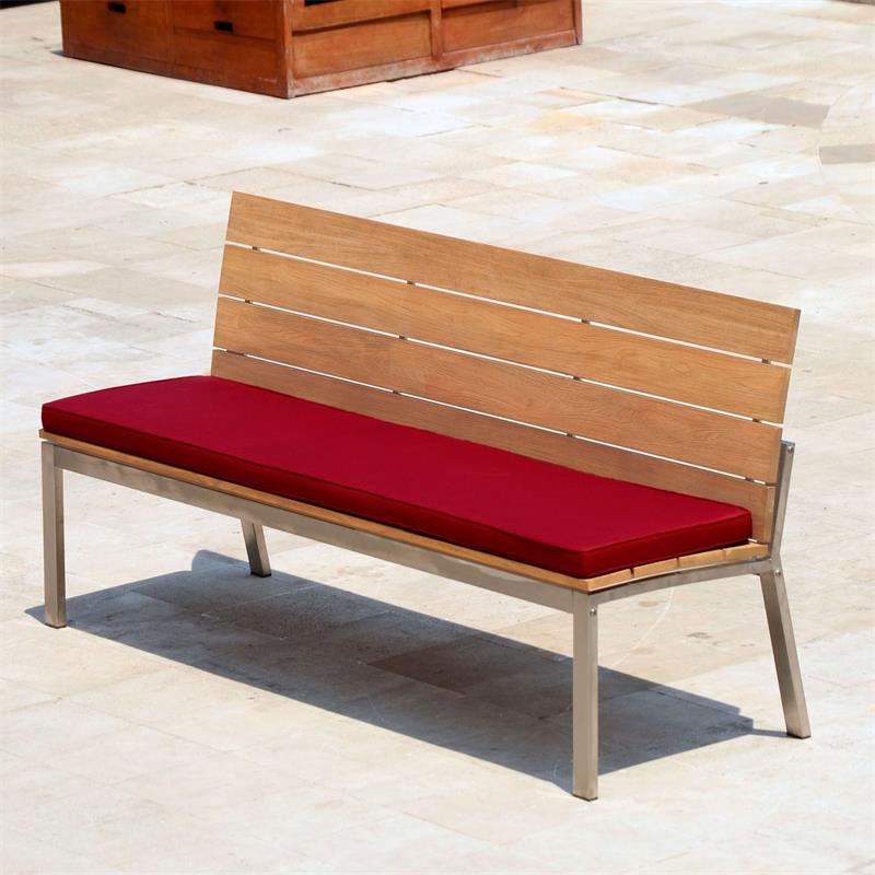 Banc de jardin Zilart avec dossier sans AL 182 - teck GRADE A avec structure en acier inoxydable 182x63,5x91,4 cm