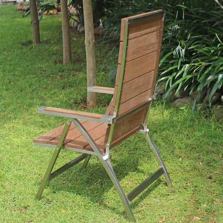 Zilart high-back chair - Vintage teak brushed + stainless steel frame