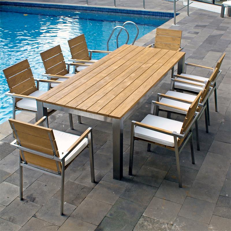 Zilart Frontausziehtisch 230/160 x 100 x 77 cm Teak GRADE A gebürstet + Edelstahlgestell