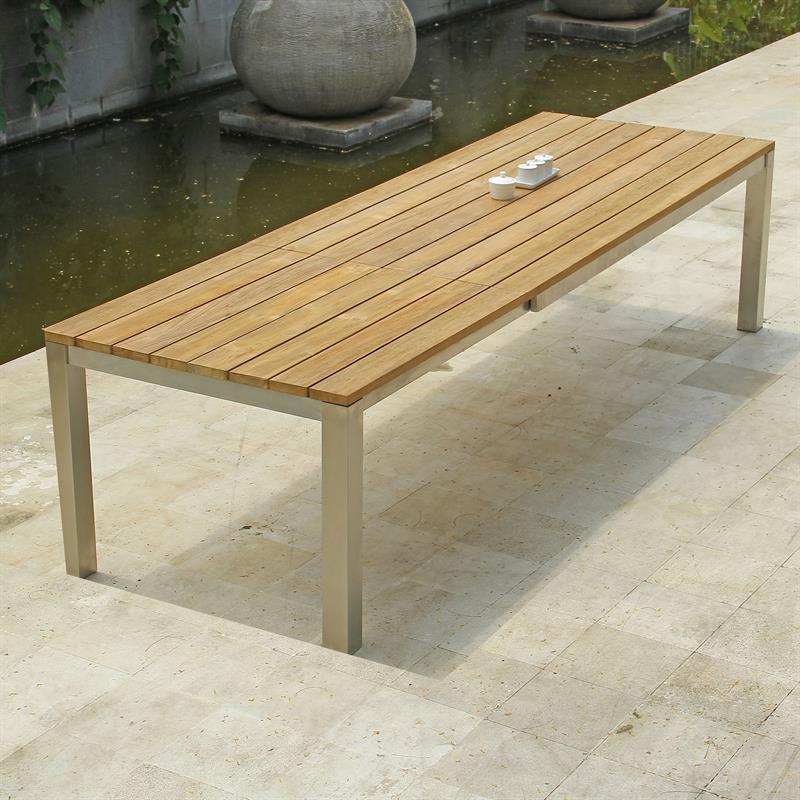 Zilart Frontausziehtisch Set Teak Natur 310 bestehend aus Zilart Frontausziehtisch 310/210 x 100 und Zilart Stapelstühlen