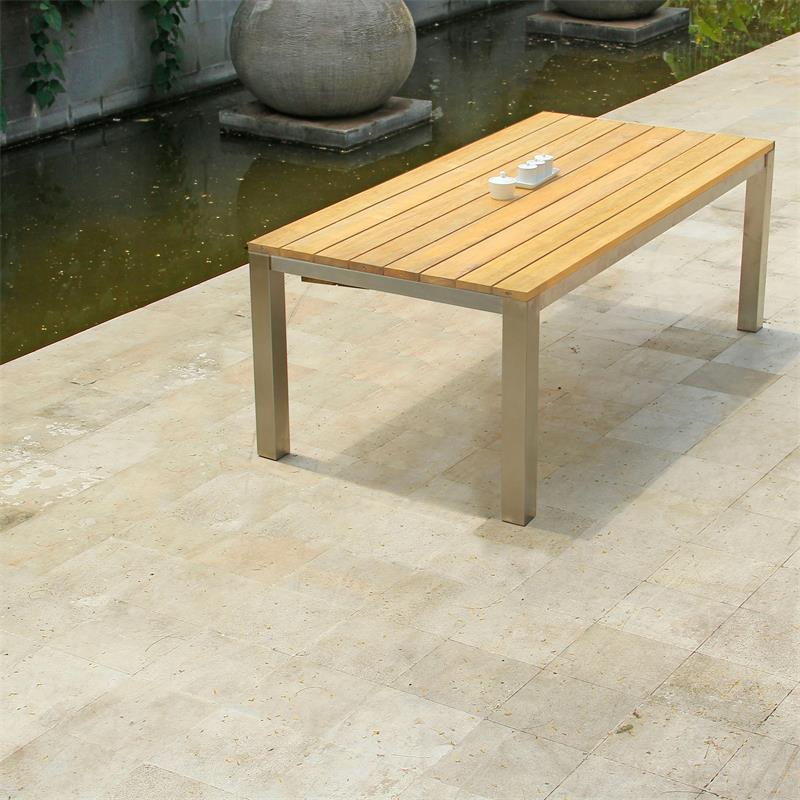 Zilart front extension table 310/210 x 100 x 77.5 cm - Teak GRADE A NATURAL brushed + stainless steel frame