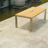 Table à rallonge frontale Zilart 310/210 x 100 x 77,5 cm - teck GRADE A NATUR brossé + structure inox