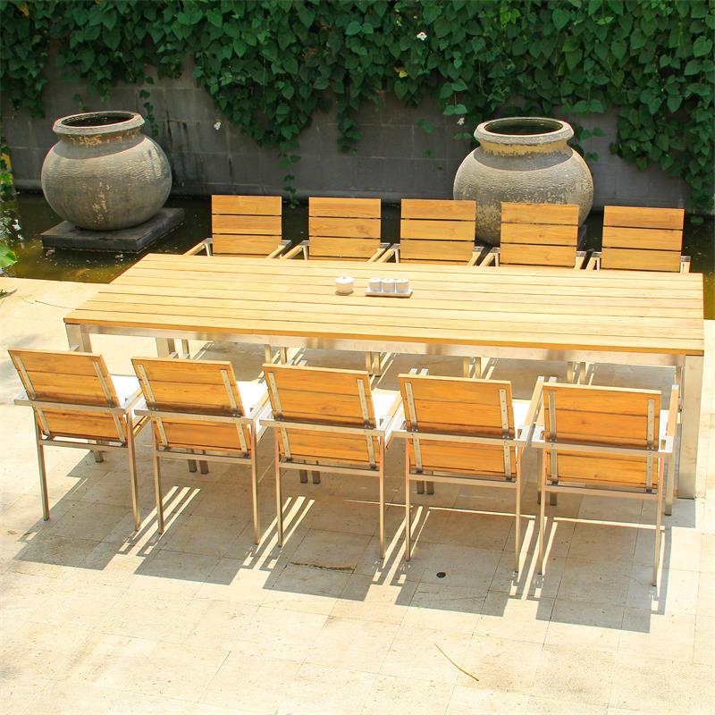 Zilart Frontausziehtisch 310/210 x 100 x 77,5 cm -  Teak GRADE A NATUR gebürstet + Edelstahlgestell